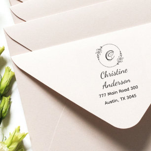 Tampon Auto-encreur Nom du monogramme Adresse de retour Verdure couron