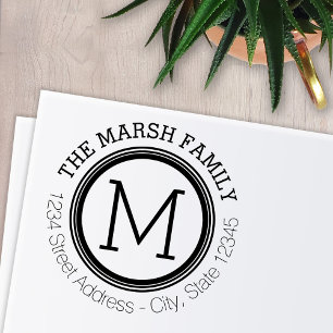 Tampon Auto-encreur Nom et adresse de retour du monogramme à anneaux s