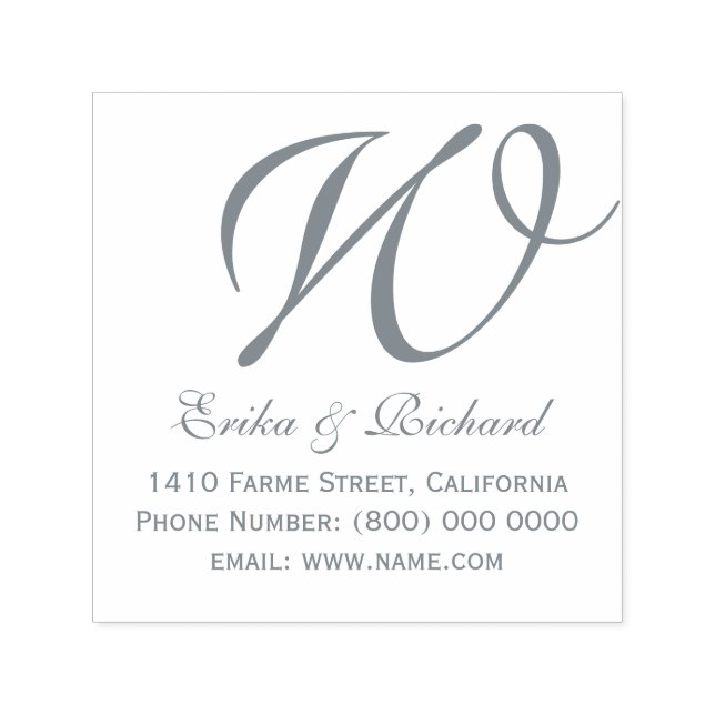 Tampon Auto-encreur Nom et adresse du couple Monogram gris (Design)