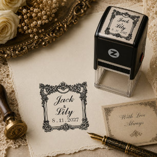 Tampon Auto-encreur Nom et date de mariage victorien orné 