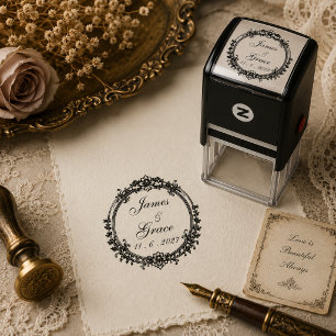 Tampon Auto-encreur Nom et date de mariage vintage
