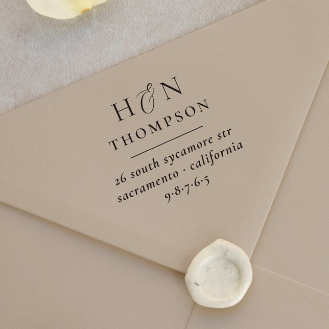 Tampon Auto-encreur Nom et initiales du Mariage classique Adresse de r (Rubber Stamp Mock-up)