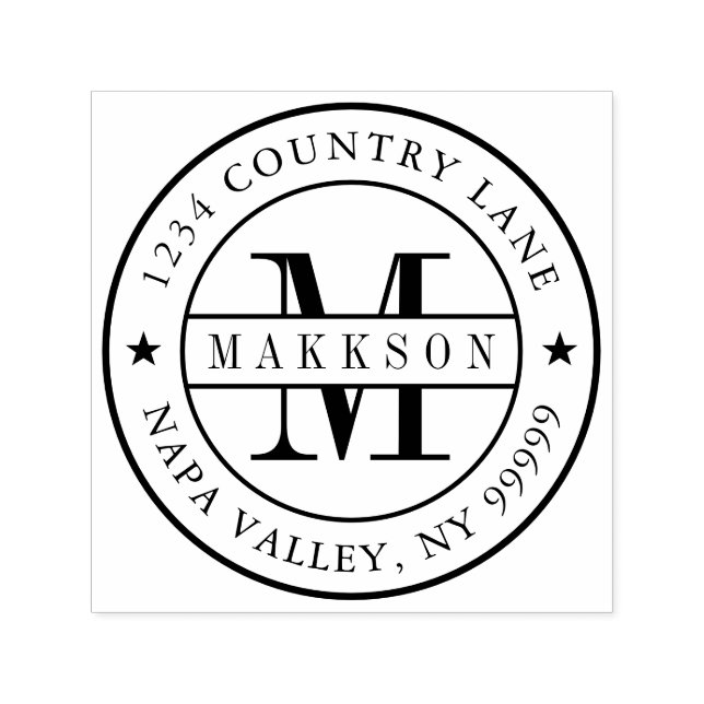 Tampon Auto-encreur Nom et retour de la série Monogramme classique (Design)