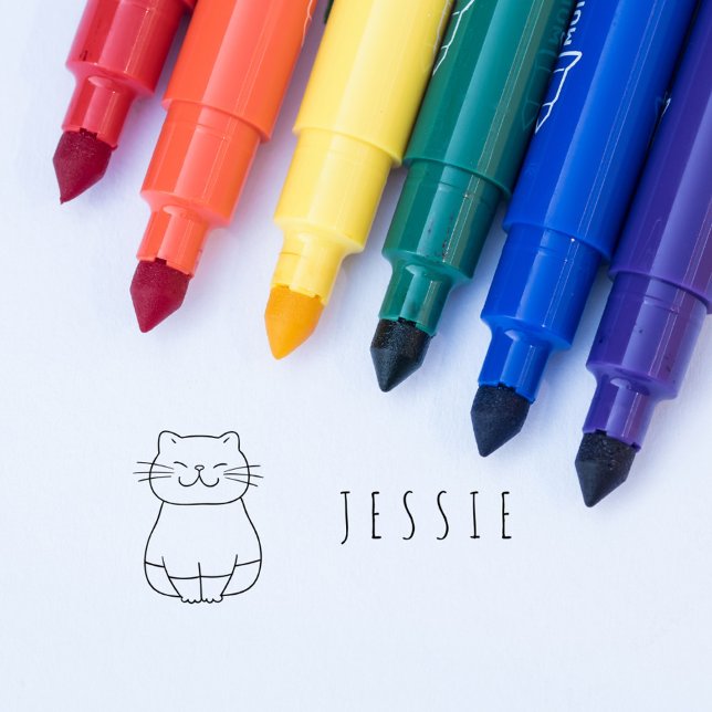 Tampon Auto-encreur Nom personnalisé des enfants Doodle chats (Cute Cat Doodle Kids Personalized Name Self-inking Stamp)
