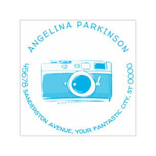 Tampon Auto-encreur Nom personnalisé moderne Logo Caméra Adresse de re