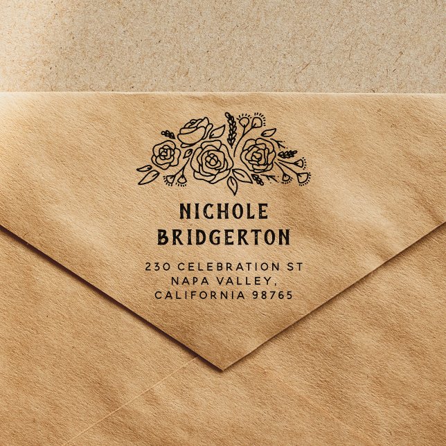 Tampon Auto-encreur Nom personnalisé Rustic Floral Adresse de retour (Rubber Stamp Mock-up)