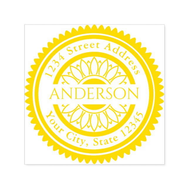 Tampon Auto-encreur Nom personnalisé Sunflower Round Adresse de retour (Design)