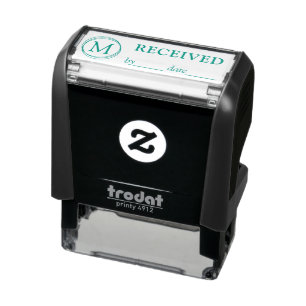 Tampon Auto-encreur Nom reçu Date Monogramme Black Green Ink