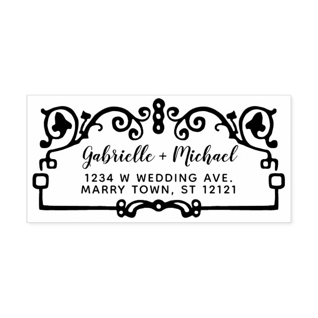 Tampon Auto-encreur Noms d'adresse de retour du mariage Ornat cadre Vi (Design)