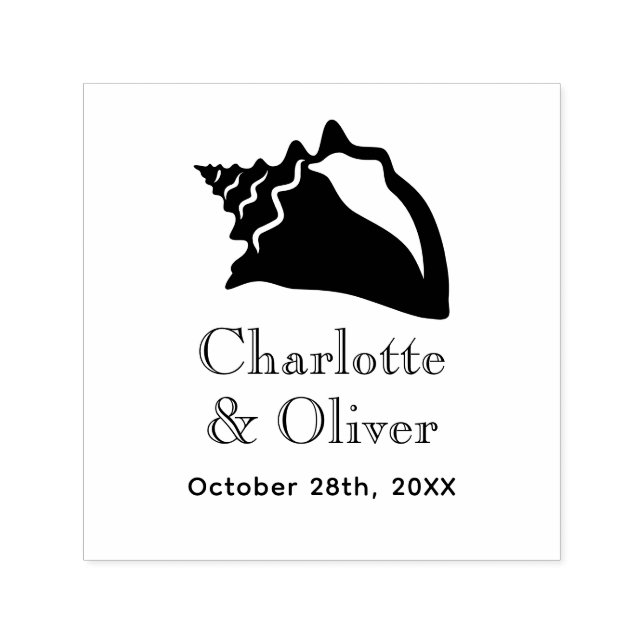 Tampon Auto-encreur Noms de couple de conque élégante date monogramme  (Design)