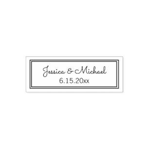 Tampon Auto-encreur Noms de couple de mariage moderne mignon Date