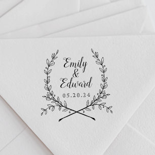 Tampon Auto-encreur Noms de couple Elegant Laurel Mariage Enregistrer
