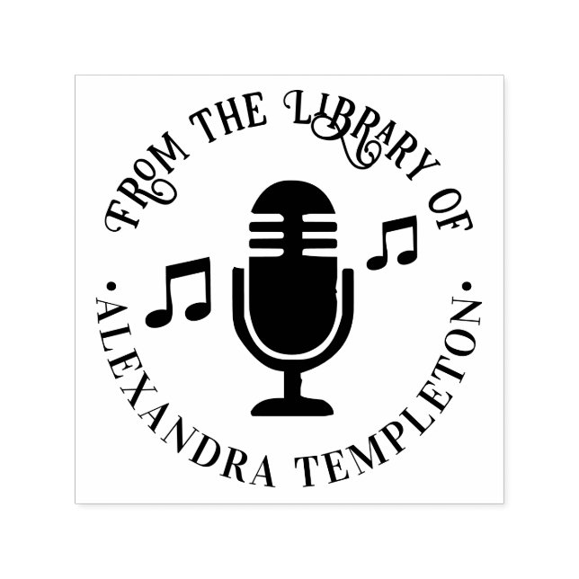 Tampon Auto-encreur Notes de musique, microphone Bibliothèque ronde No (Design)