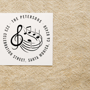 Tampon Auto-encreur Notes musicales modernes Nom rond et adresse de re