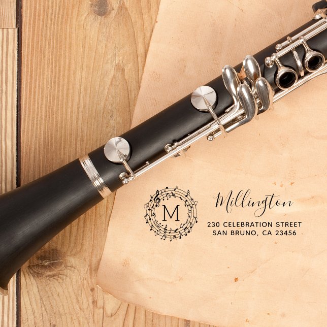 Tampon Auto-encreur Notes musicales rondes Nom Script & Adresse de ret (Créateur téléchargé)