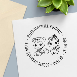 Tampon Auto-encreur Nounours Ourson Famille Adresse Rond
