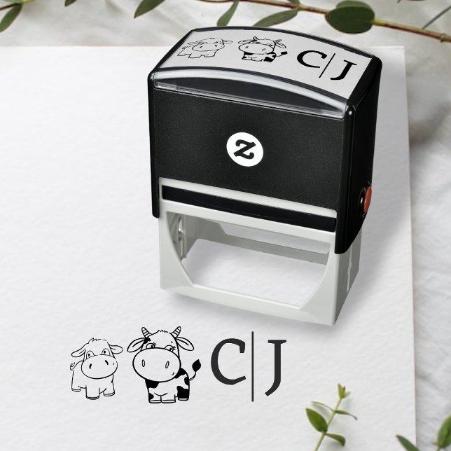 Tampon Auto-encreur Nous Dirons Que Je Moo Vache Mariage À Thème (We Will Say I Moo Cow Wedding Self-inking Stamps from Ricaso. Cute Whimsical cow couple monograms)