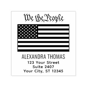 Tampon Auto-encreur #Nous le Peuple USA Drapeau Américain Nom Adresse