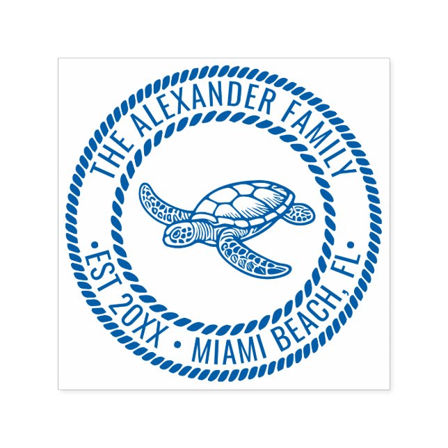 Tampon Auto-encreur Ocean Sea Turtle #7 Nom de famille Date Est Loc Ro (Design)