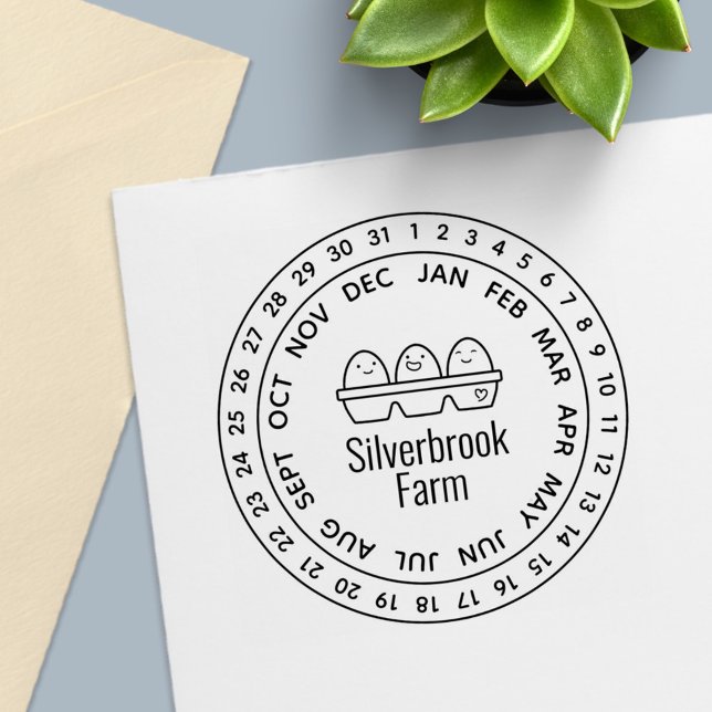 Tampon Auto-encreur Oeufs frais de ferme Carton Date Roue (Créateur téléchargé)