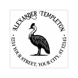Tampon Auto-encreur Oiseau Cassowary Australie Nom Adresse de Retour