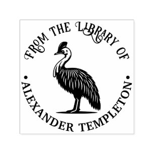 Tampon Auto-encreur Oiseau Cassowary Australie Nom du livre de bibliot