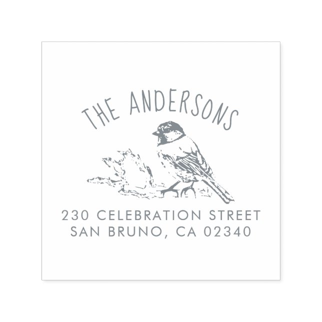 Tampon Auto-encreur Oiseau tiré à la main Nom de famille personnalisé  (Design)