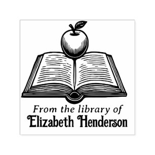 Tampon Auto-encreur Open Book avec Apple #1PS avec Library Book Name