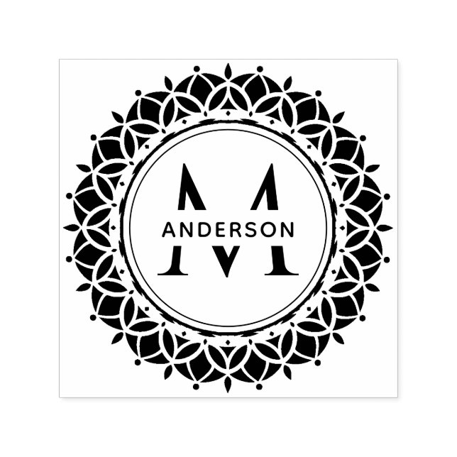 TAMPON AUTO-ENCREUR  ORNATE CLASSIQUE MANDALA MONOGRAM PERSONNALISÉ NOM (Design)