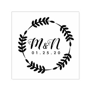 Tampon Auto-encreur Ornement de branche de logo de mariage dessiné à l