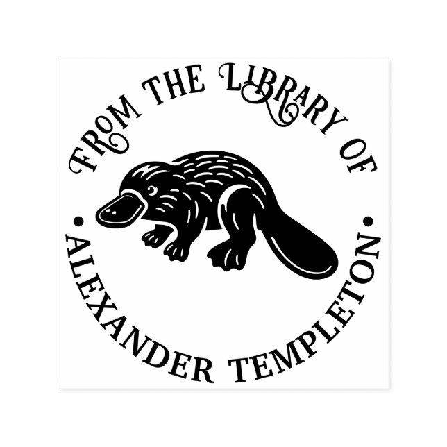 Tampon Auto-encreur Ornithorynque #2P Nom du livre de bibliothèque (Design)
