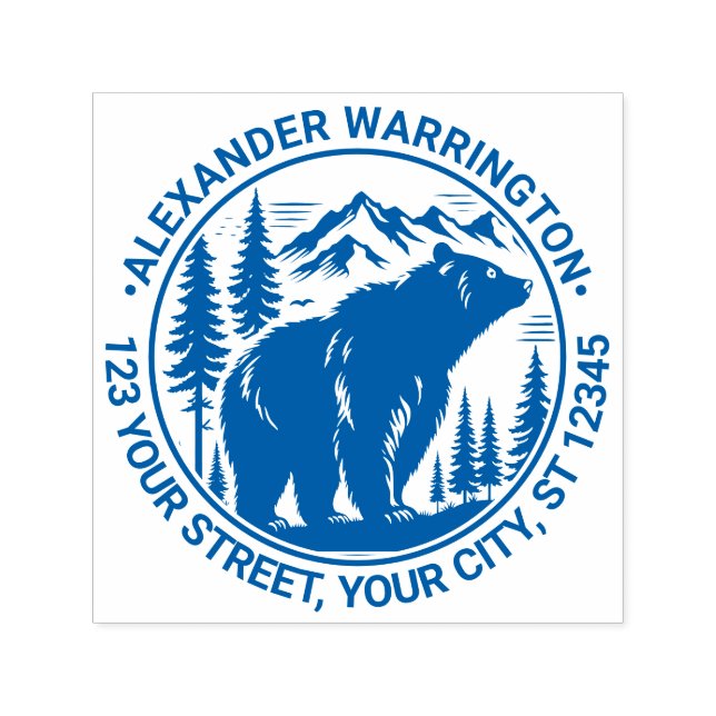 Tampon Auto-encreur Ours et arbres Silhouette #2 Nom Adresse de retour (Design)