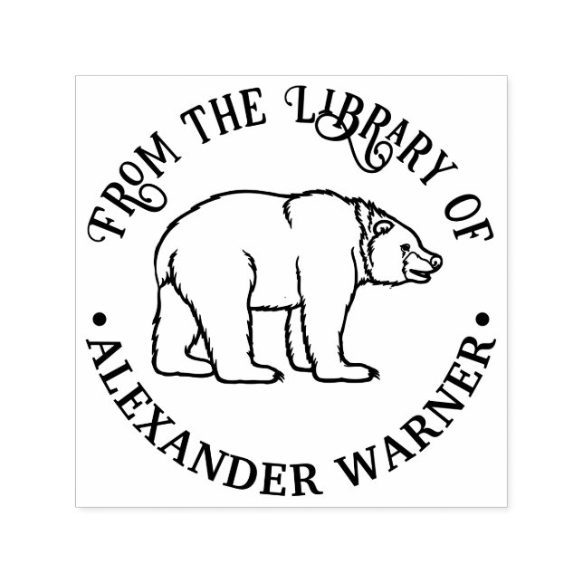 Tampon Auto-encreur Ours rustique #6 Nom de livre de bibliothèque rond (Design)