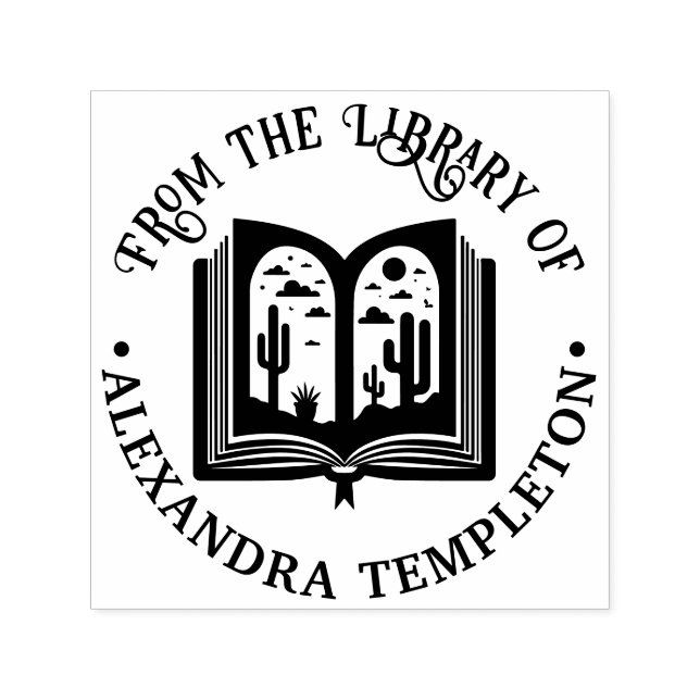 Tampon Auto-encreur Ouvert Livre Desert Landcape Pages Bibliothèque No (Design)