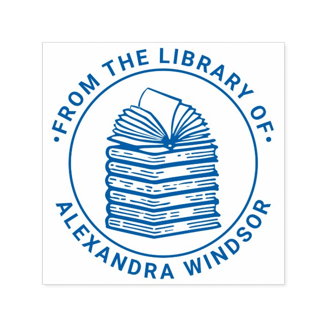 Tampon Auto-encreur Ouvrir le livre sur la pile de livres Nom du livre (Design)