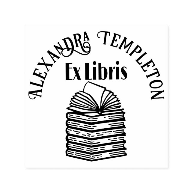 Tampon Auto-encreur Ouvrir le livre sur la pile de livres R3 Nom du li (Design)