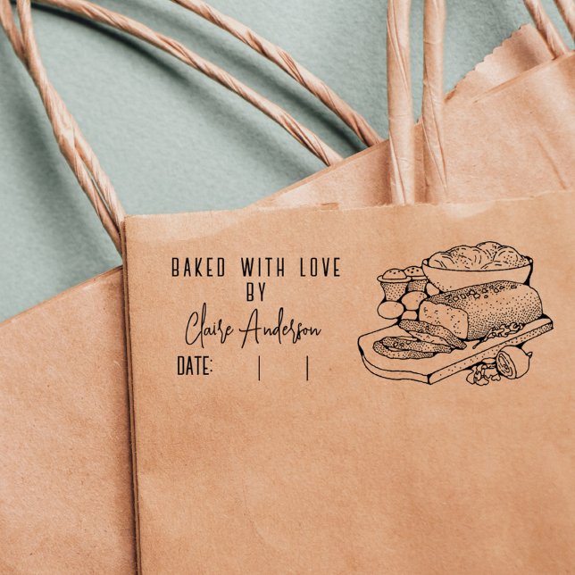 Tampon Auto-encreur Pain de pain Nom personnalisé Date cuite avec amou (Créateur téléchargé)