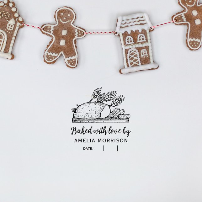 Tampon Auto-encreur Pain de pain rustique cuit avec amour Nom personna (Créateur téléchargé)