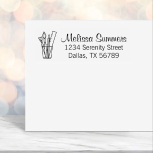 Tampon Auto-encreur Paintbrush Pencil Règle Art Adresse Artisanale