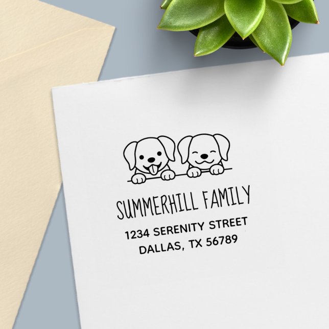 Tampon Auto-encreur Pair of Labrador Dogs Peeking Family Adresse (Créateur téléchargé)