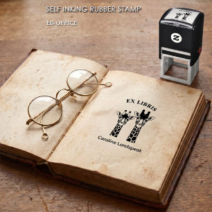 Tampon Auto-encreur Paire de girafes mignonnes Ex Libris Safari Bookpl
