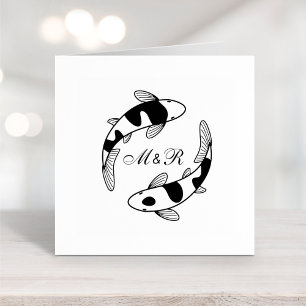 Tampon Auto-encreur Paire de japonais Koi poisson Mariage Monogramme