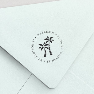 Tampon Auto-encreur Palmes tropicales Adresse de retour arrondi
