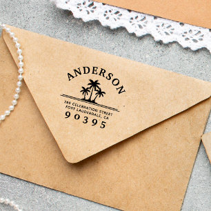 Tampon Auto-encreur Palmiers Arrondi Nom de famille Adresse de retou