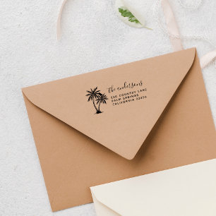 Tampon Auto-encreur Palmiers Nom de famille du script et adresse de