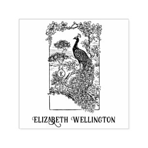 Tampon Auto-encreur Paon élégant dans le jardin Nom Initial 