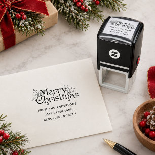Tampon Auto-encreur Papier à lettres vintage Joyeux Noël Adresse de re