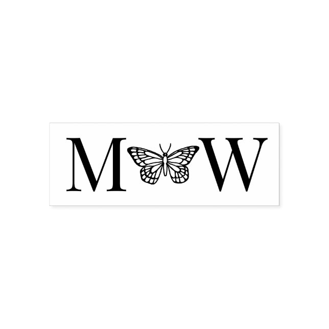 Tampon Auto-encreur Papillon #3 Couple Mariage 2 Initiales Monogramme (Design)