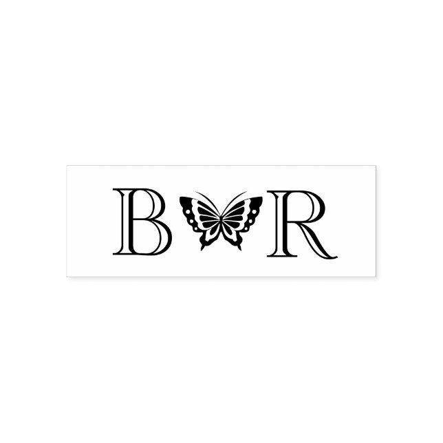 Tampon Auto-encreur Papillon #4C Couple Mariage 2 Initiales Monogramme (Design)