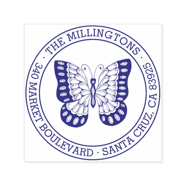 Tampon Auto-encreur Papillon | Arrondi Nom de famille Adresse de retou (Design)